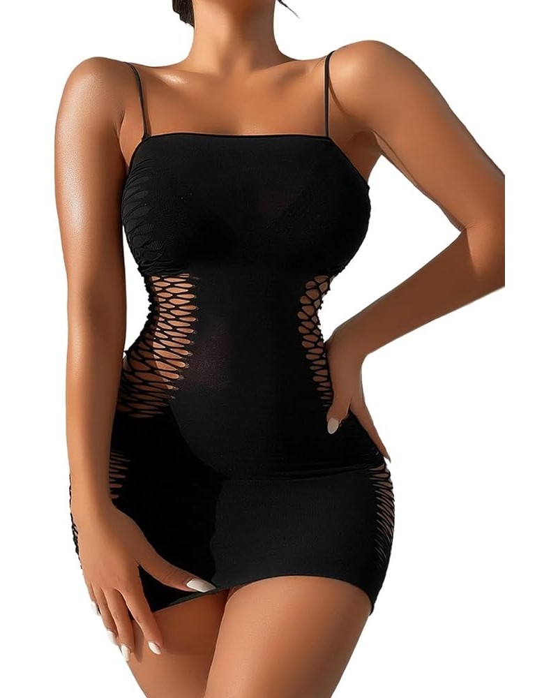 Women's Sexy Sleeveless See Through Sparkly Rhinestones Mesh Bodycon Mini Dress Black Z $10.99 Dresses