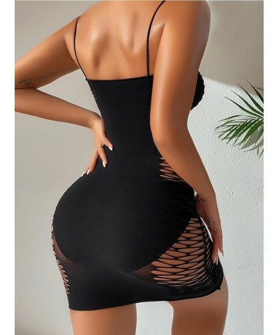 Women's Sexy Sleeveless See Through Sparkly Rhinestones Mesh Bodycon Mini Dress Black Z $10.99 Dresses