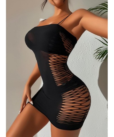 Women's Sexy Sleeveless See Through Sparkly Rhinestones Mesh Bodycon Mini Dress Black Z $10.99 Dresses