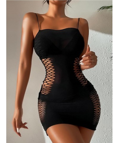 Women's Sexy Sleeveless See Through Sparkly Rhinestones Mesh Bodycon Mini Dress Black Z $10.99 Dresses