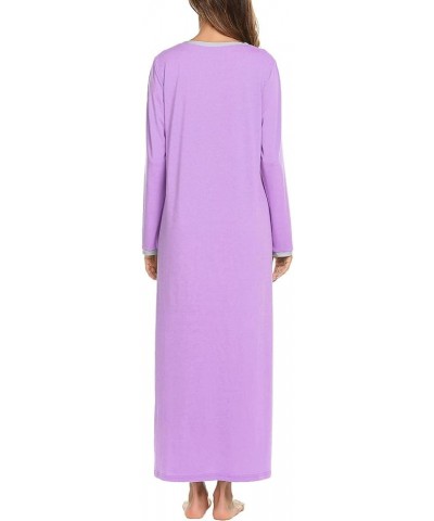 Women's Long Sleeve Nightgown Long Sleepshirts Henley Sleep Dress Full Length Sleepwear S-4XL A-a-purple $19.20 Sleep & Lounge