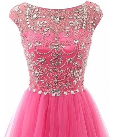 Women's Wedding Bridesmaid Dress Cap Sleeve Crystal Tulle Long Prom Dresses Pink $46.03 Dresses