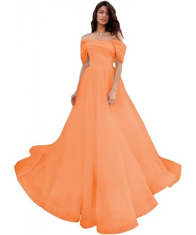 Off Shoulder Prom Dresses Tulle A Line Ball Gown Long Quinceanera Dress Wedding Dress for Women Orange $29.80 Dresses