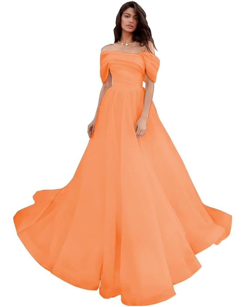 Off Shoulder Prom Dresses Tulle A Line Ball Gown Long Quinceanera Dress Wedding Dress for Women Orange $29.80 Dresses