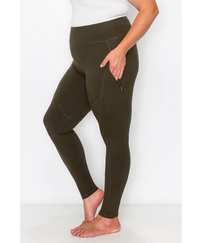 Women's Yoga Workout Leggings – Plus Size High Waisted 4 Way Stretch with Zipper Pocket Casual Active Pants Olive $13.44 Legg...