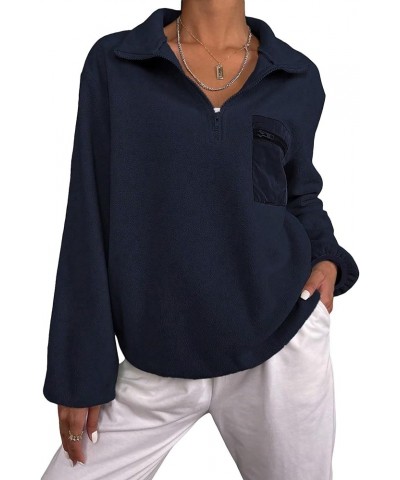 Women's Half Zip Pocket Front Sweatshirt Long Sleeve Stand Collar Pullovers Half Placket Tops Blue $15.98 Hoodies & Sweatshirts