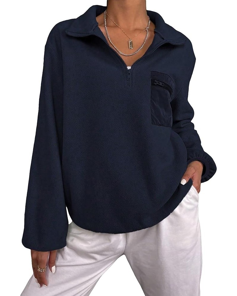 Women's Half Zip Pocket Front Sweatshirt Long Sleeve Stand Collar Pullovers Half Placket Tops Blue $15.98 Hoodies & Sweatshirts