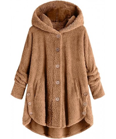 Womens Fuzzy Fleece Sherpa Hoodies Oversized Teddy Bear Coat Button Down Sweatshirt with Pockets Soft Fall Jackets 02 Brown -...