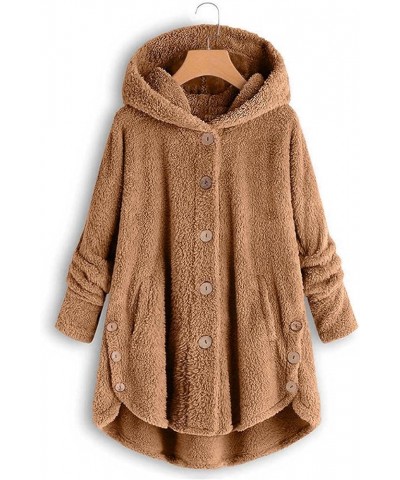 Womens Fuzzy Fleece Sherpa Hoodies Oversized Teddy Bear Coat Button Down Sweatshirt with Pockets Soft Fall Jackets 02 Brown -...