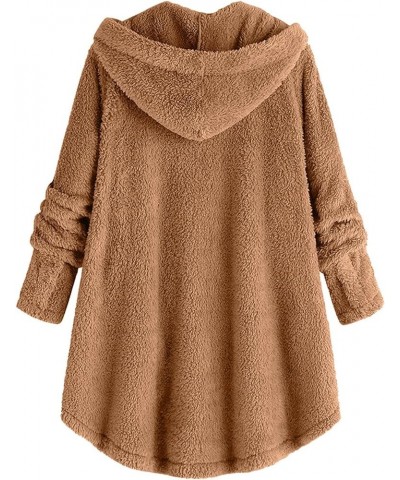 Womens Fuzzy Fleece Sherpa Hoodies Oversized Teddy Bear Coat Button Down Sweatshirt with Pockets Soft Fall Jackets 02 Brown -...