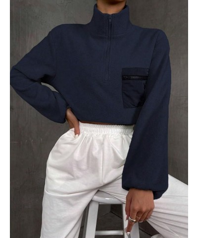 Women's Half Zip Pocket Front Sweatshirt Long Sleeve Stand Collar Pullovers Half Placket Tops Blue $15.98 Hoodies & Sweatshirts