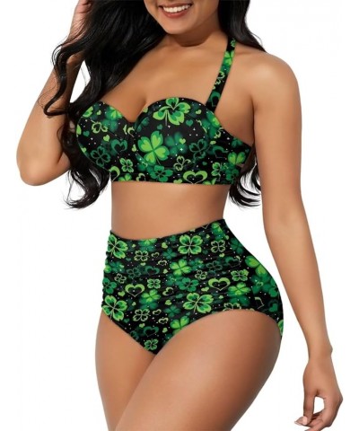 Women Two Piece Swimsuit Set Novelty V-Neck Sexy Backless Top Mid Rise Bottom Bathing Suit Bikini Set S-2XL St. Patrick's Day...