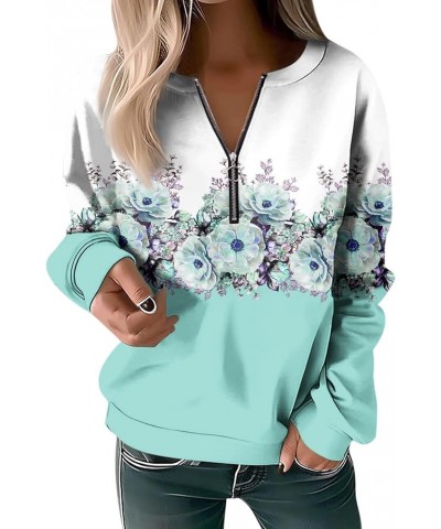 Women's Casual Sweatshirt Zip Up Casual Floral Pullover Loose Fit Long Sleeve Tops Fall Fashion Clothes 2023 6-light Blue $10...