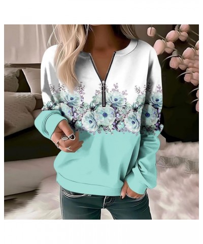 Women's Casual Sweatshirt Zip Up Casual Floral Pullover Loose Fit Long Sleeve Tops Fall Fashion Clothes 2023 6-light Blue $10...