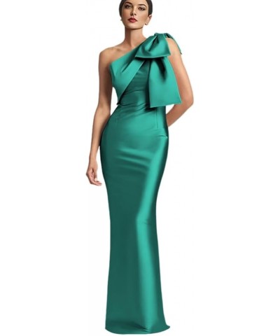 One Shoulder Prom Dress with Bow Satin Mermaid Bridesmaid Dresses Long Sheath/Column Formal Gown DL11 Peacock $33.53 Dresses