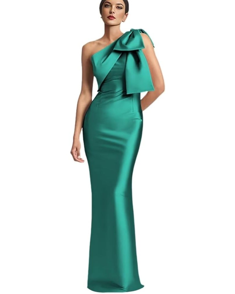 One Shoulder Prom Dress with Bow Satin Mermaid Bridesmaid Dresses Long Sheath/Column Formal Gown DL11 Peacock $33.53 Dresses