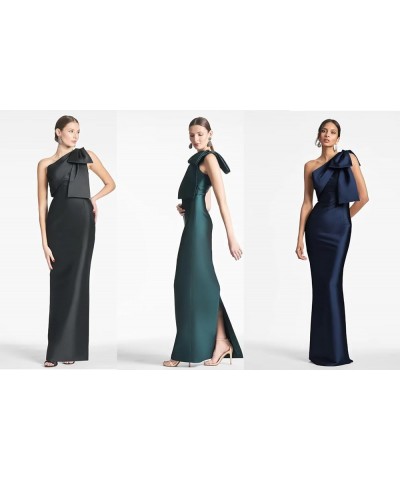 One Shoulder Prom Dress with Bow Satin Mermaid Bridesmaid Dresses Long Sheath/Column Formal Gown DL11 Peacock $33.53 Dresses