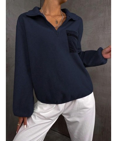 Women's Half Zip Pocket Front Sweatshirt Long Sleeve Stand Collar Pullovers Half Placket Tops Blue $15.98 Hoodies & Sweatshirts