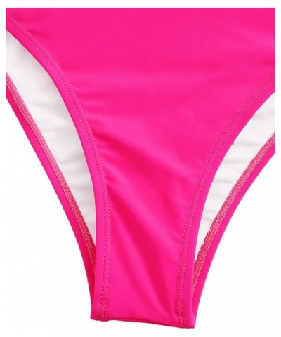 Women's Sexy Basic Criss Cross Tie Knot Front Deep V Open Back One Piece Swimwear Zhot Pink $20.34 Swimsuits