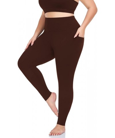 Plus Size Leggings for Women with Pockets-Stretchy X-4XL Tummy Control High Waist Womens Leggings Workout Yoga Pants 05 Brown...