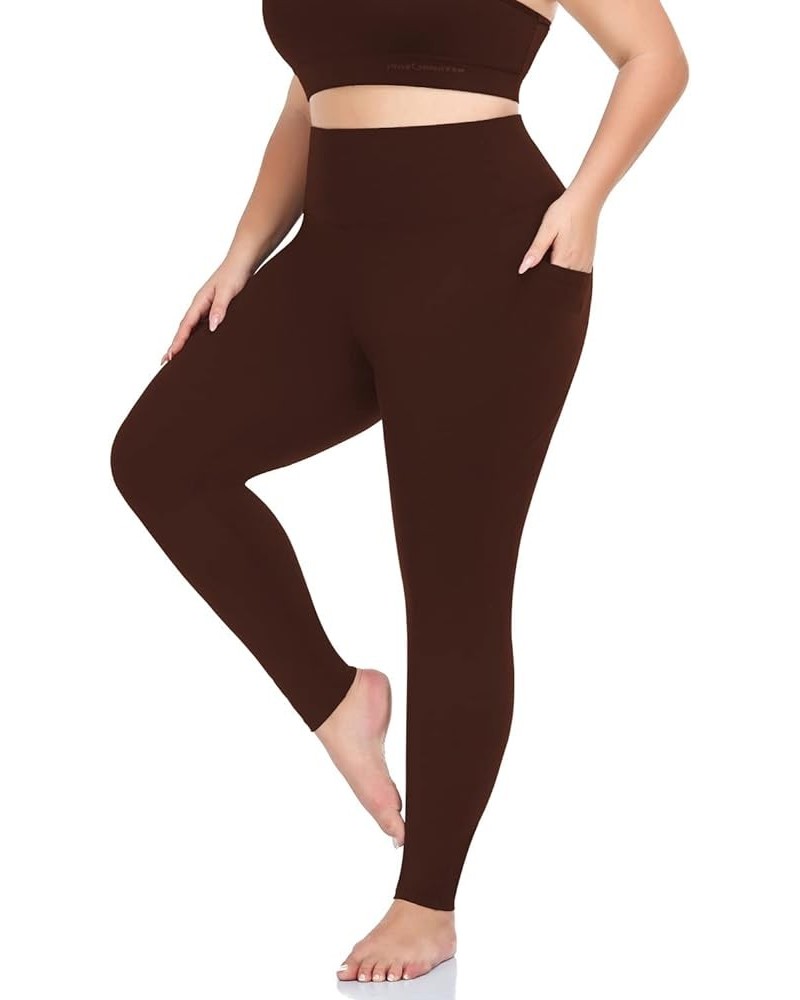 Plus Size Leggings for Women with Pockets-Stretchy X-4XL Tummy Control High Waist Womens Leggings Workout Yoga Pants 05 Brown...