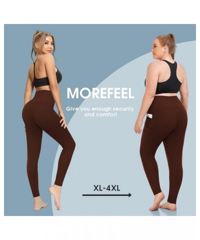 Plus Size Leggings for Women with Pockets-Stretchy X-4XL Tummy Control High Waist Womens Leggings Workout Yoga Pants 05 Brown...