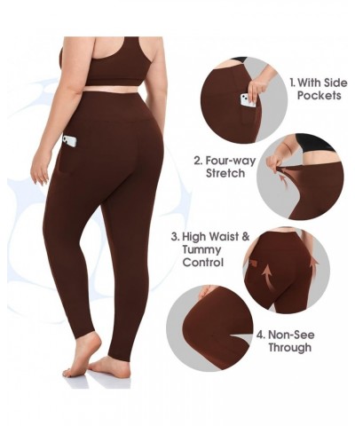 Plus Size Leggings for Women with Pockets-Stretchy X-4XL Tummy Control High Waist Womens Leggings Workout Yoga Pants 05 Brown...