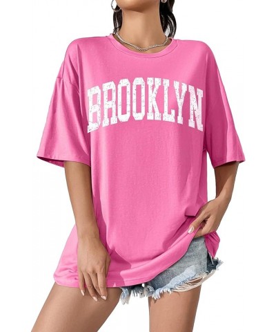 Women's Graphic Oversized Tees Letter Print Summer Tops Vintage Half Sleeve Loose Casual T Shirts Hot Pink Letter $13.77 T-Sh...