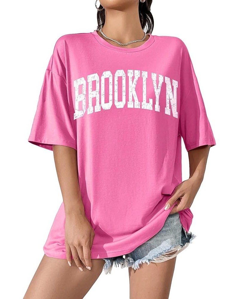 Women's Graphic Oversized Tees Letter Print Summer Tops Vintage Half Sleeve Loose Casual T Shirts Hot Pink Letter $13.77 T-Sh...