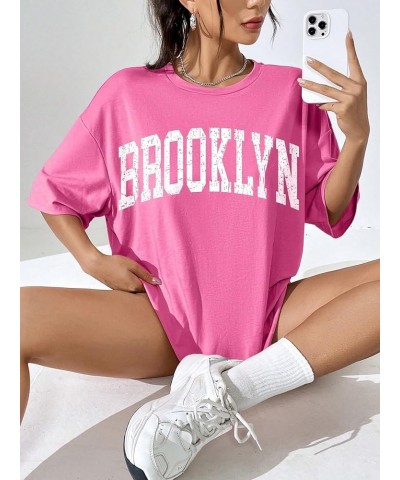 Women's Graphic Oversized Tees Letter Print Summer Tops Vintage Half Sleeve Loose Casual T Shirts Hot Pink Letter $13.77 T-Sh...