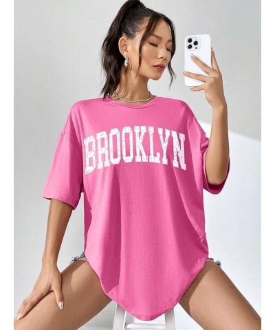 Women's Graphic Oversized Tees Letter Print Summer Tops Vintage Half Sleeve Loose Casual T Shirts Hot Pink Letter $13.77 T-Sh...