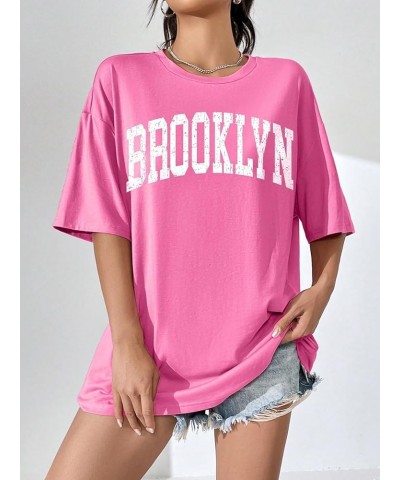 Women's Graphic Oversized Tees Letter Print Summer Tops Vintage Half Sleeve Loose Casual T Shirts Hot Pink Letter $13.77 T-Sh...