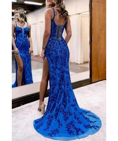 Sparkly Floral Long Prom Dresses with Slit Tulle Lace Applique Sweetheart Sheath Formal Evening Party Gowns WE412 Dusty Blue ...