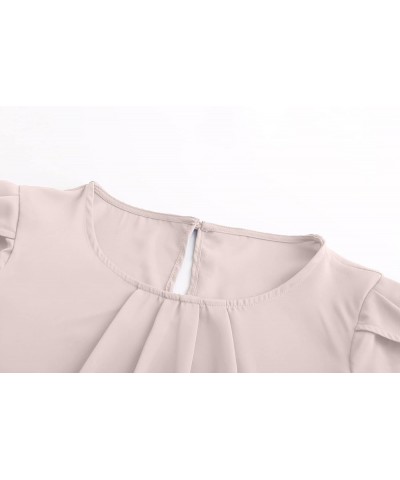 Women's Casual Round Neck Basic Pleated Top Cap Sleeve Curved Keyhole Back Chiffon Blouse A - Apricot $15.89 Blouses