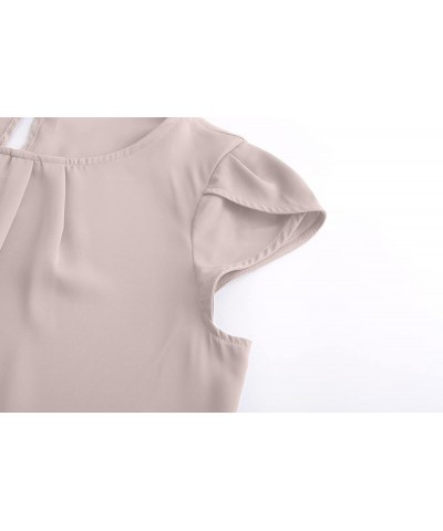 Women's Casual Round Neck Basic Pleated Top Cap Sleeve Curved Keyhole Back Chiffon Blouse A - Apricot $15.89 Blouses