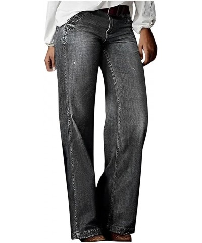 Women's Plus Size Flare Jeans Vintage High Waisted Baggy Wide Leg Denim Pants Straight Leg Pull On Jeans Pockets Gray $18.28 ...