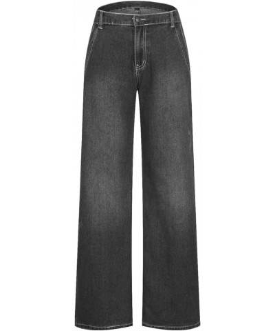 Women's Plus Size Flare Jeans Vintage High Waisted Baggy Wide Leg Denim Pants Straight Leg Pull On Jeans Pockets Gray $18.28 ...