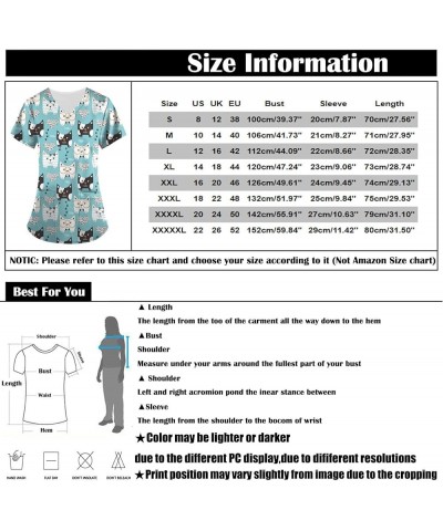 Scrub Tops Women Print Cartoon Pattern Crew Neck Short Sleeve Tops Trendy Short Sleeve Workout Shirts for Women Z-8-sky Blue ...