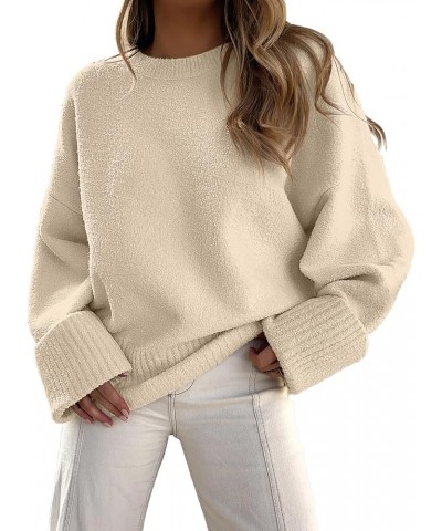 Women's Crewneck Long Sleeve Oversized Fuzzy Knit Chunky Warm Pullover Sweater Top Light Almond $22.00 Sweaters