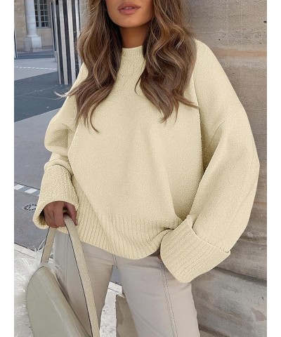 Women's Crewneck Long Sleeve Oversized Fuzzy Knit Chunky Warm Pullover Sweater Top Light Almond $22.00 Sweaters