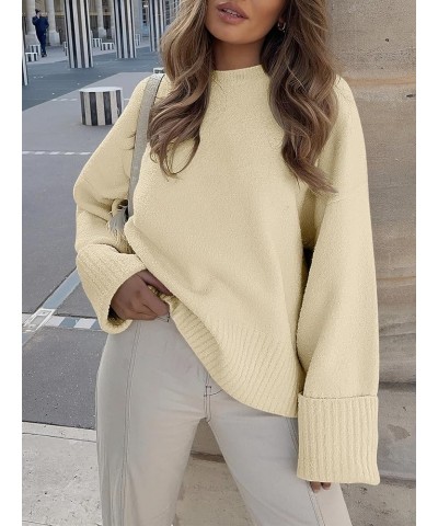 Women's Crewneck Long Sleeve Oversized Fuzzy Knit Chunky Warm Pullover Sweater Top Light Almond $22.00 Sweaters