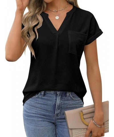 Women's Dressy Casual Blouses Business Work Tops White Short Sleeve V Neck T Shirt 2024 Summer Outfits Solid Black $11.19 Blo...