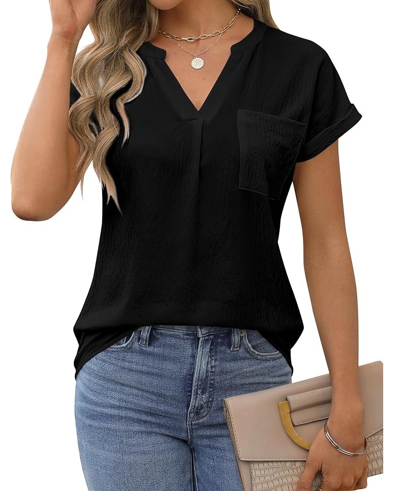 Women's Dressy Casual Blouses Business Work Tops White Short Sleeve V Neck T Shirt 2024 Summer Outfits Solid Black $11.19 Blo...