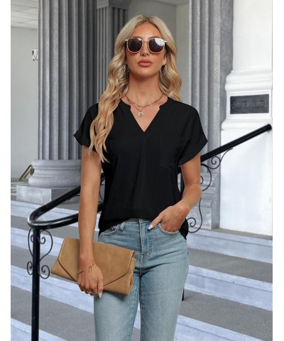 Women's Dressy Casual Blouses Business Work Tops White Short Sleeve V Neck T Shirt 2024 Summer Outfits Solid Black $11.19 Blo...