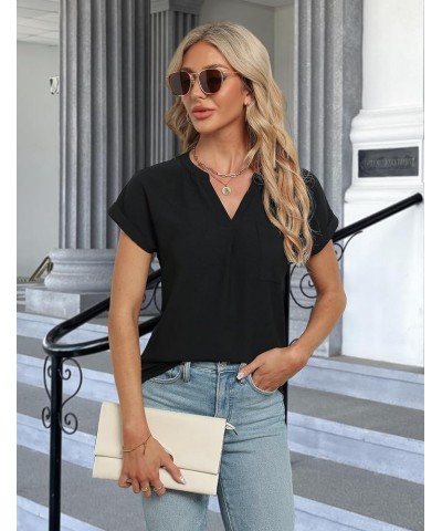 Women's Dressy Casual Blouses Business Work Tops White Short Sleeve V Neck T Shirt 2024 Summer Outfits Solid Black $11.19 Blo...