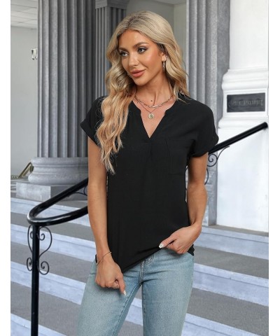 Women's Dressy Casual Blouses Business Work Tops White Short Sleeve V Neck T Shirt 2024 Summer Outfits Solid Black $11.19 Blo...