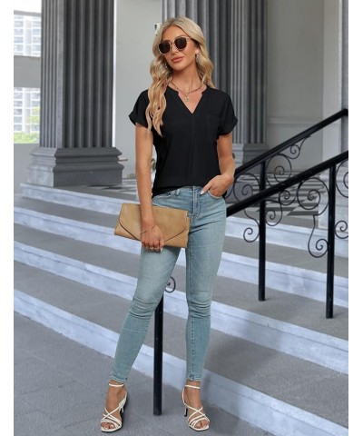 Women's Dressy Casual Blouses Business Work Tops White Short Sleeve V Neck T Shirt 2024 Summer Outfits Solid Black $11.19 Blo...