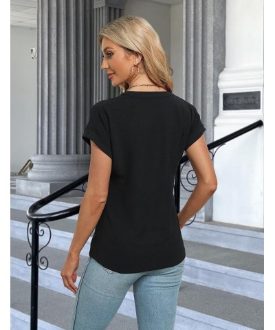 Women's Dressy Casual Blouses Business Work Tops White Short Sleeve V Neck T Shirt 2024 Summer Outfits Solid Black $11.19 Blo...