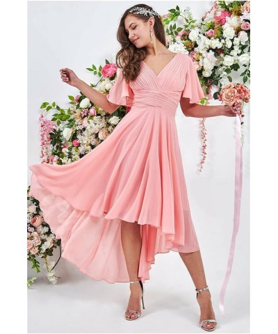 High Low Bridesmaid Dresses with Sleeves for Women A Line Chiffon Formal Evening Dress Blush Pink $26.00 Dresses