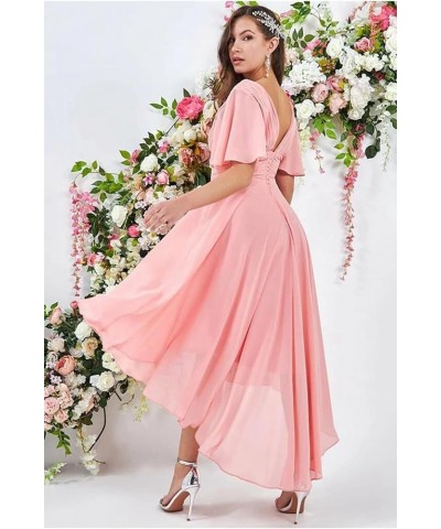 High Low Bridesmaid Dresses with Sleeves for Women A Line Chiffon Formal Evening Dress Blush Pink $26.00 Dresses